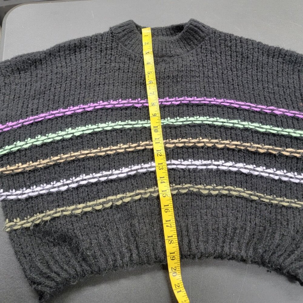 NVLT Rainbow Stripe Sweater Large Balloon Sleeve Cropped Boxy Wool Blend Anthro - Picture 8 of 8